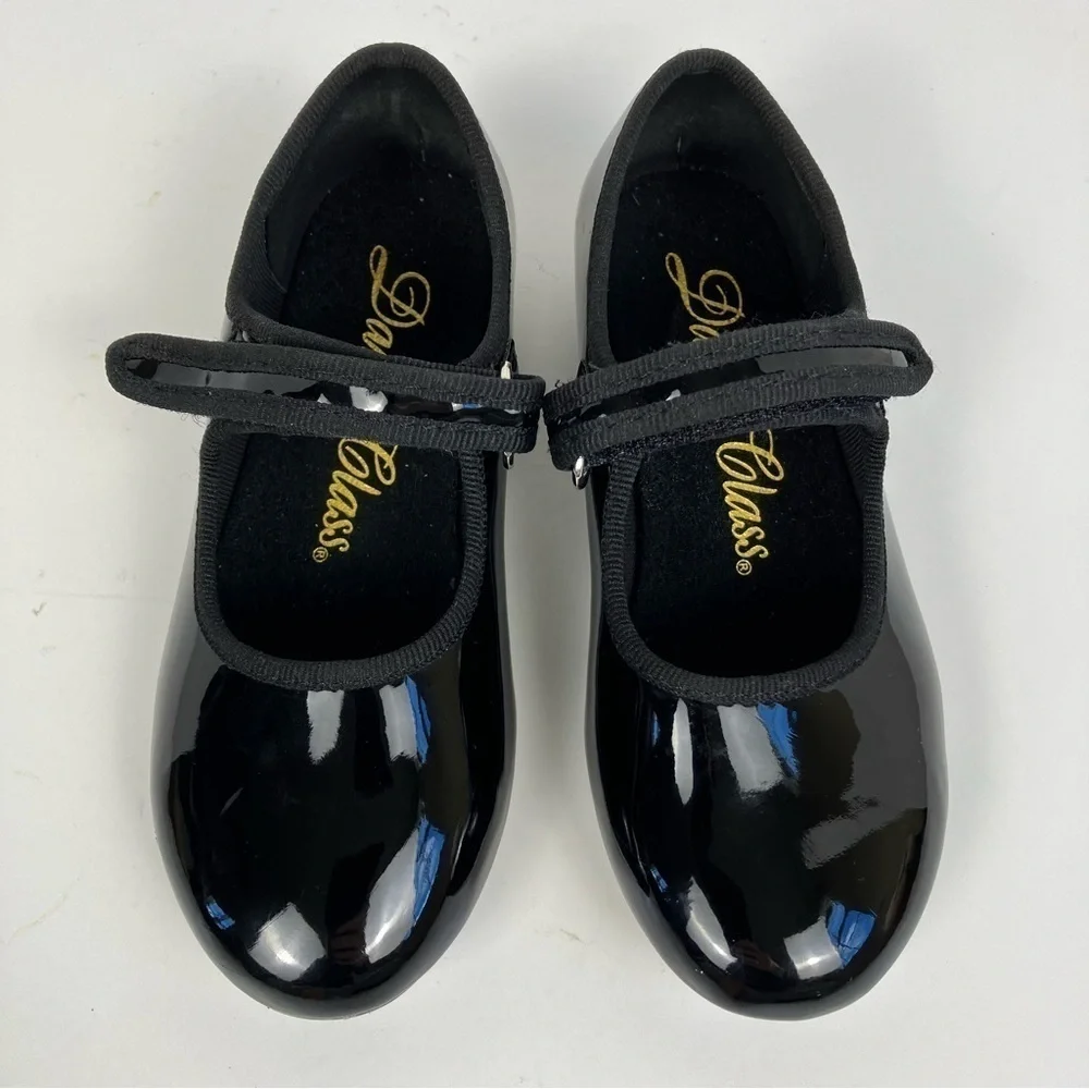 Dance Class Black Patent Leather Molly Jane Tap Shoes Dance Shoes Sz 10 1/2